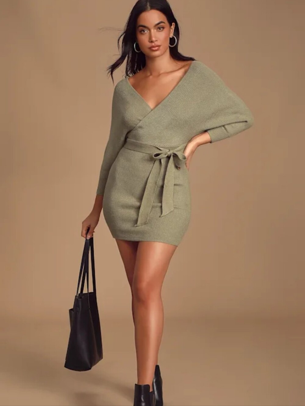 NWT Lulus Modena Olive Sage Green Dolman Sleeve Bodycon Sweater Dress XS